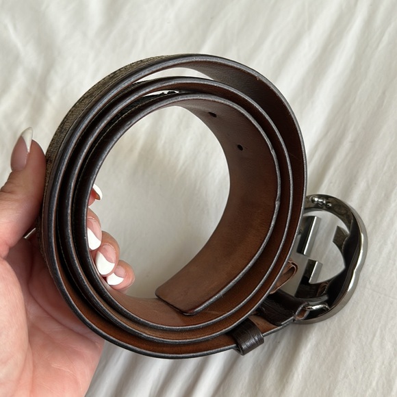 Relist - GUCCI Brown Monogram Canvas Silver Interlocking G Buckle Belt main image 8